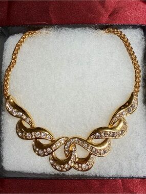 Trifari Gold-Tone Crystal Link Necklace
